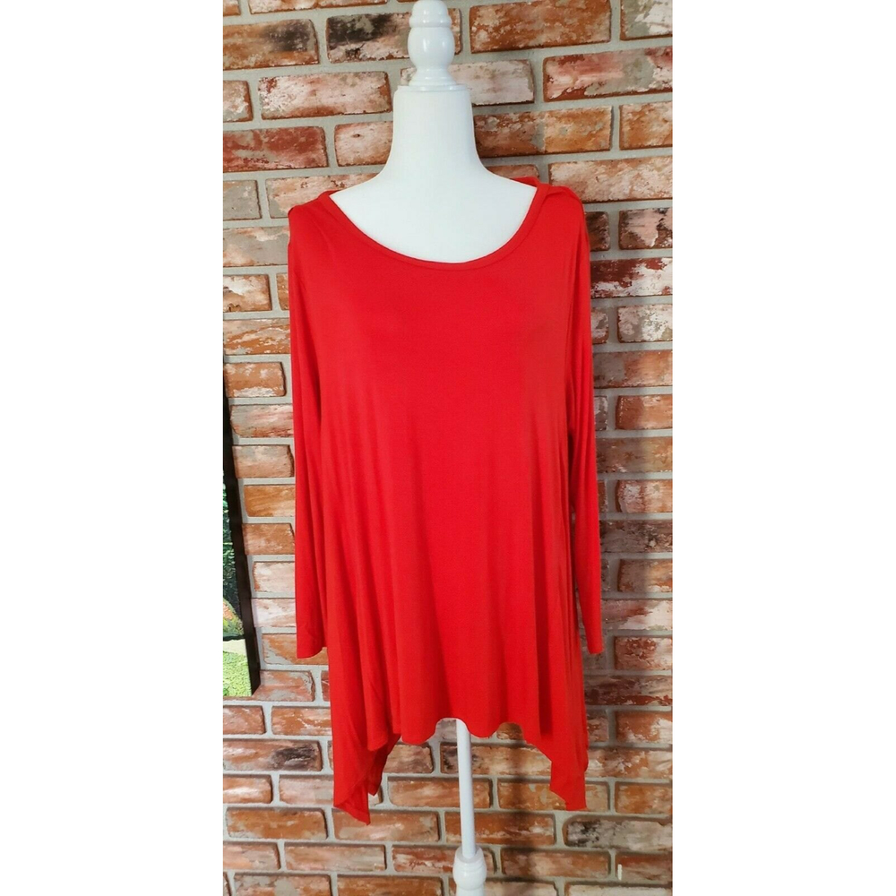 SOPRANO RED LONG SLEEVE LOOSE BOHO HI LOW FLARED KNIT TUNIC TOP T-SHIRT SIZE 3XL